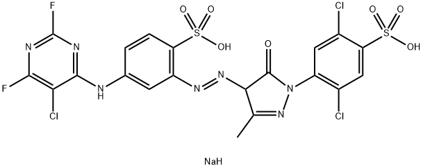 disodium 2,5-dichloro-4-[4-[[5-[(5-chloro-2,6-difluoro-4-pyrimidyl)amino]-2-sulphonatophenyl]azo]-4,5-dihydro-3-methyl-5-oxo-1H-pyrazol-1-yl]benzenesulphonate 구조식 이미지
