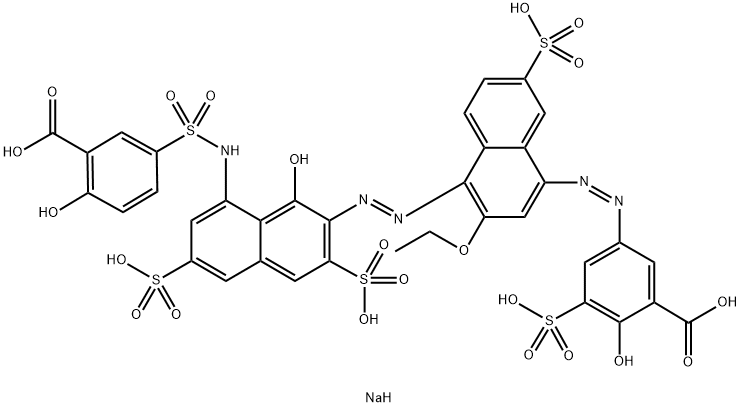 5-[[4-[[8-[[(3-Carboxy-4-hydroxyphenyl)sulfonyl]amino]-1-hydroxy-3,6-disulfo-2-naphthalenyl]azo]-3-ethoxy-7-sulfo-1-naphthalenyl]azo]-2-hydroxy-3-sulfobenzoic acid hexasodium salt 구조식 이미지