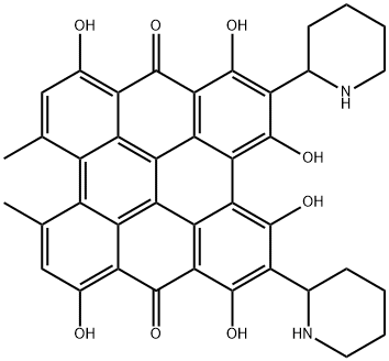 Phenanthro(1,10,9,8-opqra)perylene-7,14-dione, 1,3,4,6,8,13-hexahydrox y-10,11-dimethyl-2,5-di-2-piperidinyl- Structure