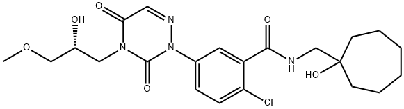 (R)-2-CHLORO-5-(4-(HYDROXY(METHOXY)METHYL)-3,5-DIOXO-4,5-DIHYDRO-1,2,4-TRIAZIN-2(3H)-YL)-N-((1-HYDROXYCYCLOHEPTYL)METHYL)BENZAMIDE Structure