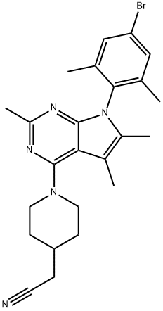 4-Piperidineacetonitrile, 1-[7-(4-broMo-2,6-diMethylphenyl)-2,5,6-triMethyl-7H-pyrrolo[2,3-d]pyriMidin-4-yl]- 구조식 이미지