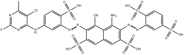 4-Amino-6-[5-(5-chloro-2-fluoro-6-methylpyrimidin-4-ylamino)-2-sulfophenylazo]-5-hydroxy-3-(2,5-disulfophenylazo)-2,7-naphthalenedisulfonic acid 구조식 이미지