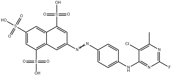 7-[[4-[(5-Chloro-2-fluoro-6-methyl-4-pyrimidinyl)amino]phenyl]azo]-1,3,5-naphthalenetrisulfonic acid 구조식 이미지