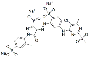 4-[[5-[[5-chloro-6-methyl-2-(methylsulphonyl)-4-pyrimidinyl]amino]-2-sulphophenyl]azo]-4,5-dihydro-1-(2-methyl-4-sulphophenyl)-5-oxo-1H-pyrazole-3-carboxylic acid, sodium salt Structure