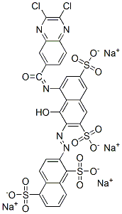 1,5-Naphthalenedisulfonic acid, 2-[[8-[[(2,3-dichloro-6-quinoxalinyl) carbonyl]amino]-1-hydroxy-3,6-disulfo -2-naphthalenyl]azo]-, tetrasodium salt Structure