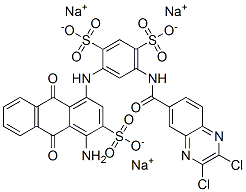 4-[[(4-Amino-9,10-dihydro-9,10-dioxo-3-sulfoanthracen)-1-yl]amino]-6-[[(2,3-dichloro-6-quinoxalinyl)carbonyl]amino]-1,3-benzenedisulfonic acid trisodium salt 구조식 이미지