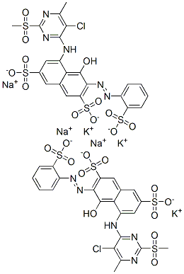 5-[[5-chloro-6-methyl-2-(methylsulphonyl)-4-pyrimidinyl]amino]-4-hydroxy-3-[(2-sulphophenyl)azo]naphthalene-2,7-disulphonic acid, potassium sodium salt 구조식 이미지