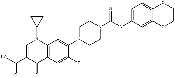 3-Quinolinecarboxylic acid, 1-cyclopropyl-7-[4-[[(2,3-dihydro-1,4-benzodioxin-6-yl)aMino]thioxoMethyl]-1-piperazinyl]-6-fluoro-1,4-dihydro-4-oxo- Structure