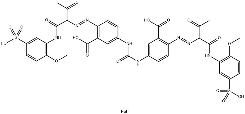 3,3'-(Carbonyldiimino)bis[6-[[1-[[(2-methoxy-5-sulfophenyl)amino]carbonyl]-2-oxopropyl]azo]benzoic acid]tetrasodium salt 구조식 이미지