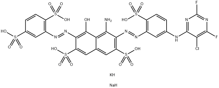 4-amino-3-[[5-[(5-chloro-2,6-difluoro-4-pyrimidinyl)amino]-2-sulphophenyl]azo]-6-[(2,5-disulphophenyl)azo]-5-hydroxynaphthalene-2,7-disulphonic acid, potassium sodium salt 구조식 이미지