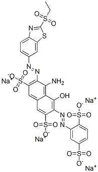 4-Amino-6-[(2,5-disulfophenyl)azo]-3-[[2-(ethylsulfonyl)benzothiazol-6-yl]azo]-5-hydroxy-2,7-naphthalenedisulfonic acid tetrasodium salt 구조식 이미지