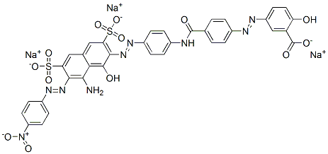 trisodium 5-[[4-[[[4-[[8-amino-1-hydroxy-7-[(4-nitrophenyl)azo]-3,6-disulphonato-2-naphtyl]azo]phenyl]amino]carbonyl]phenyl]azo]salicylate 구조식 이미지