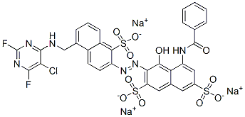 2,7-Naphthalenedisulfonic acid, 5-(benzoylamino)-3-[[5-[[(5-chloro-2,6-difluoro-4-pyrimidinyl)amino]methyl]-1-sulfo-2-naphthalenyl]azo]-4-hydroxy-, trisodium salt 구조식 이미지