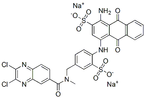 2-Anthracenesulfonic acid, 1-amino-4-[[4-[[[(2,3-dichloro- 6-quinoxalinyl)carbonyl]methylamino]methyl] -2-sulfophenyl]amino]-9,10-dihydro-9,10-dioxo-, sodium salt Structure