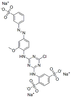 trisodium 2-[[4-chloro-6-[[2-methoxy-4-[(3-sulphonatophenyl)azo]phenyl]amino]-1,3,5-triazin-2-yl]amino]benzene-1,4-disulphonate 구조식 이미지