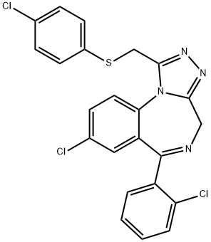 4H-(1,2,4)Triazolo(4,3-a)(1,4)benzodiazepine, 8-chloro-6-(2-chlorophen yl)-1-(((4-chlorophenyl)thio)methyl)- Structure