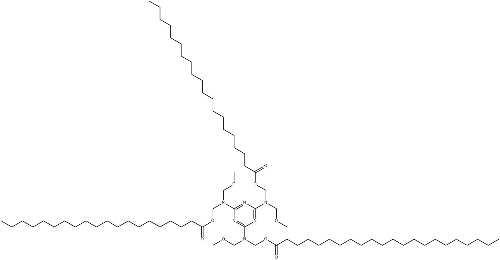 도코사노산[[4,6-비스[(메톡시메틸)[[(1-옥소이코실)옥시]메틸]아미노]-1,3,5-트리아진-2-일](메톡시메틸)아미노]메틸에스테르 구조식 이미지
