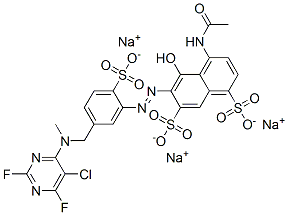 4-(Acetylamino)-6-[[5-[[(5-chloro-2,6-difluoro-4-pyrimidinyl)methylamino]methyl]-2-sulfophenyl]azo]-5-hydroxy-1,7-naphthalenedisulfonic acid trisodium salt 구조식 이미지