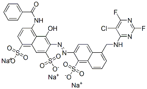 1,7-Naphthalenedisulfonic acid, 4-(benzoylamino)-6-[[5-[[ (5-chloro-2,6-difluoro-4-pyrimidinyl)amino]methyl ]-1-sulfo-2-naphthalenyl]azo]-5-hydroxy-, trisodium salt Structure