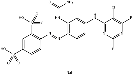 1,3-Benzenedisulfonic acid, 4-[[2-[(aminocarbonyl)amino] -4-[(5-chloro-2,6-difluoro-4-pyrimidinyl)amino ]phenyl]azo]-, disodium salt Structure