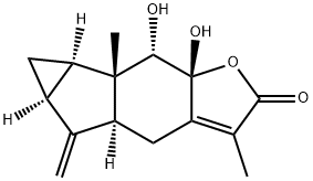 4a,5,5a,6,6a,6b,7,7a-Octahydro-7,7a-dihydroxy-3,6b-dimethyl-5-methylenecycloprop[2,3]indeno[5,6-b]furan-2(4H)-one 구조식 이미지