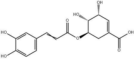 1-Cyclohexene-1-carboxylic acid, 5-((3-(3,4-dihydroxyphenyl)-1-oxo-2-p ropenyl)oxy)-3,4-dihydroxy-, (3R-(3alpha,4alpha,5beta))- 구조식 이미지