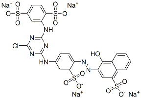 2-[[4-Chloro-6-[[4-[(1-hydroxy-4-sulfo-2-naphthalenyl)azo]-3-sulfophenyl]amino]-1,3,5-triazin-2-yl]amino]-1,4-benzenedisulfonic acid tetrasodium salt Structure