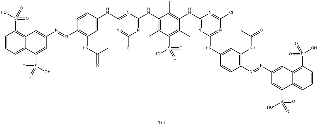 pentasodium 3,3'-[(2,4,6-trimethyl-5-sulphonato-1,3-phenylene)bis[imino(6-chloro-1,3,5-triazine-4,2-diyl)imino[2-(acetylamino)-4,1-phenylene]azo]]bisnaphthalene-1,5-disulphonate 구조식 이미지