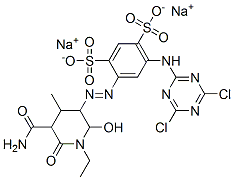 disodium 4-[[5-(aminocarbonyl)-1-ethyl-2-hydroxy-4-methyl-6-oxopiperidin-3-yl]azo]-6-[(4,6-dichloro-1,3,5-triazin-2-yl)amino]benzene-1,3-disulphonate Structure
