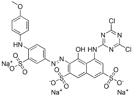 trisodium 5-[(4,6-dichloro-1,3,5-triazin-2-yl)amino]-4-hydroxy-3-[[4-[(4-methoxyphenyl)amino]-3-sulphonatophenyl]azo]naphthalene-2,7-disulphonate 구조식 이미지