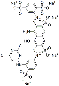 pentasodium 4-amino-6-[[3-[(4,6-dichloro-1,3,5-triazin-2-yl)amino]-4-sulphonatophenyl]azo]-3-[(2,5-disulphonatophenyl)azo]-5-hydroxynaphthalene-2,7-disulphonate 구조식 이미지