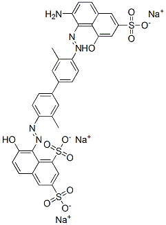 trisodium 8-[[4'-[(2-amino-8-hydroxy-6-sulphonato-1-naphthyl)azo]-3,3'-dimethyl[1,1'-biphenyl]-4-yl]azo]-7-hydroxynaphthalene-1,3-disulphonate Structure