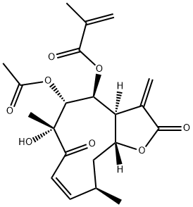 (3aS,4S,5R,6R,8Z,10R,11aR)-5-Acetoxy-2,3,3a,4,5,6,7,10,11,11a-decahydro-6-hydroxy-6,10-dimethyl-4-(2-methylacryloyloxy)-3-methylenecyclodeca[b]furan-2,7-dione Structure