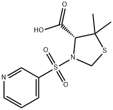 (R)-5,5-디메틸-3-(피리딘-3-일술포닐)-티아졸리딘-4-카르복실산 구조식 이미지