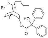 1-alpha-H,5-alpha-H-Tropanium, 8-butyl-3-hydroxy-, bromide, benzilate Structure