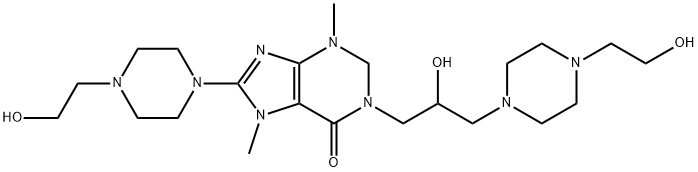 6(1H)-Purinone, 2,3-dihydro-3,7-dimethyl-8-(4-(2-hydroxyethyl)piperazi nyl)-1-(2-hydroxy-3-(4-(2-hydroxyethyl)piperazinyl)propyl)- Structure