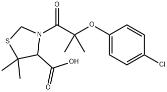 3-(2-(p-Chlorophenoxy)-2-methylpropionyl)-5,5-dimethyl-4-thiazolidinec arboxylic acid 구조식 이미지