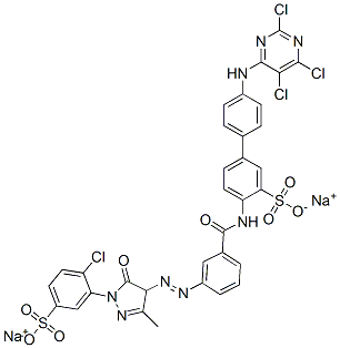 disodium 4-[[3-[[1-(2-chloro-5-sulphonatophenyl)-4,5-dihydro-3-methyl-5-oxo-1H-pyrazol-4-yl]azo]benzoyl]amino]-4'-[(2,5,6-trichloropyrimidin-4-yl)amino][1,1'-biphenyl]-3-sulphonate Structure