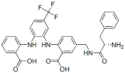 Benzoic  acid,  5-[[[(2S)-2-amino-1-oxo-3-phenylpropyl]amino]methyl]-2-[[2-[(2-carboxyphenyl)amino]-5-(trifluoromethyl)phenyl]amino]- 구조식 이미지