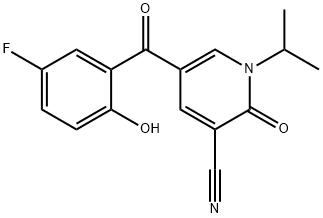 3-Pyridinecarbonitrile, 5-(5-fluoro-2-hydroxybenzoyl)-1,2-dihydro-1-(1-methylethyl)-2-oxo- 구조식 이미지