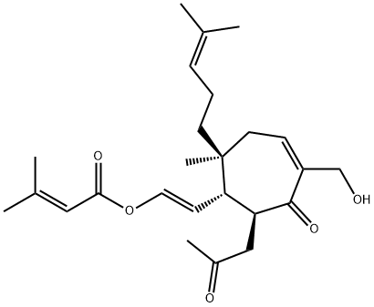 3-Methyl-2-butenoic acid [2-[5-hydroxy-2-methyl-2-(4-methyl-3-pentenyl)-6-oxo-7-(2-oxopropyl)-4-cyclohepten-1-yl]vinyl] ester 구조식 이미지