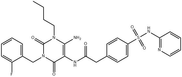 Benzeneacetamide,  N-[6-amino-1-butyl-3-[(2-fluorophenyl)methyl]-1,2,3,4-tetrahydro-2,4-dioxo-5-pyrimidinyl]-4-[(2-pyridinylamino)sulfonyl]- Structure