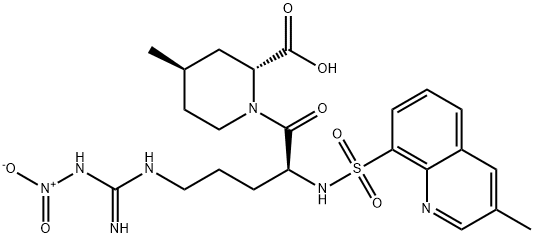 74874-10-5 2-PIPERIDINECARBOXYLIC ACID, 1-[5-[IMINO(NITROAMINO)METHYL]AMINO]-2-[[(3-METHYL-8-QUINOLINYL)SULFONYL]AMINO]-1-OXOPENTYL]-4-METHYL-,[2R-[1(S*), 2ALPHA, 4BETA]]-