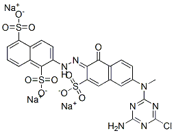 trisodium 2-[(2E)-2-[6-[(4-amino-6-chloro-1,3,5-triazin-2-yl)-methyl-a mino]-1-oxo-3-sulfonato-naphthalen-2-ylidene]hydrazinyl]naphthalene-1, 5-disulfonate 구조식 이미지