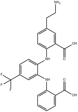 Benzoic  acid,  5-(2-aminoethyl)-2-[[2-[(2-carboxyphenyl)amino]-4-(trifluoromethyl)phenyl]amino]- Structure