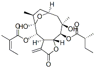 (Z)-2-Methyl-2-butenoic acid [(3aR,4S,5R,6S,8S,10R,11S,11aR)-dodecahydro-5,10-dihydroxy-6,10-dimethyl-3-methylene-11-[(R)-2-methyl-1-oxobutoxy]-2-oxo-5,8-epoxycyclodeca[b]furan-4-yl] ester 구조식 이미지