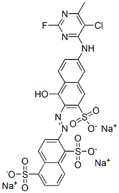 6'-(5-Chloro-2-fluoro-6-methylpyrimidin-4-ylamino)-1'-hydroxy[2,2'-azobisnaphthalene]-1,3',5-trisulfonic acid trisodium salt 구조식 이미지