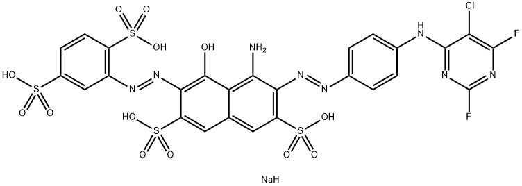 2,7-나프탈렌디술폰산,4-아미노-3-[[4-[(5-클로로-2,6-디플루오로-4-피리미디닐)아미노]페닐]아조]-6-[(2-디술포페닐)아조]-5-하이드록시-,사나트륨염 구조식 이미지
