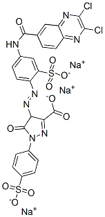 trisodium 4-[[4-[[(2,3-dichloro-6-quinoxalinyl)carbonyl]amino]-2-sulphonatophenyl]azo]-4,5-dihydro-5-oxo-1-(4-sulphonatophenyl)-1H-pyrazole-3-carboxylate  구조식 이미지