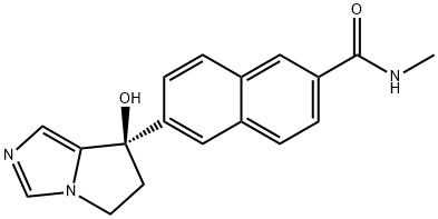 6-[7(R)-Hydroxy-6,7-dihydro-5H-pyrrolo[1,2-c]imidazol-7-yl]-N-methyl-2-naphthamide 구조식 이미지